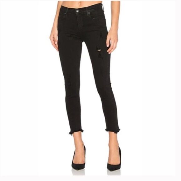 Agolde Sophie Black High Rise Distressed Ankle Jeans Womens Sz 27 - Picture 1 of 9
